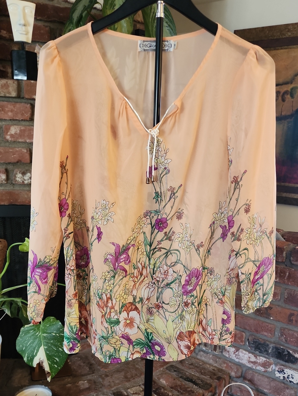 Calypso St. Barth Peach Floral Tie-Neck Tunic